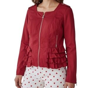 LAL Live a Little Red Zip Jacket Ruffle Hem Women's Large Valentine's Day Wear